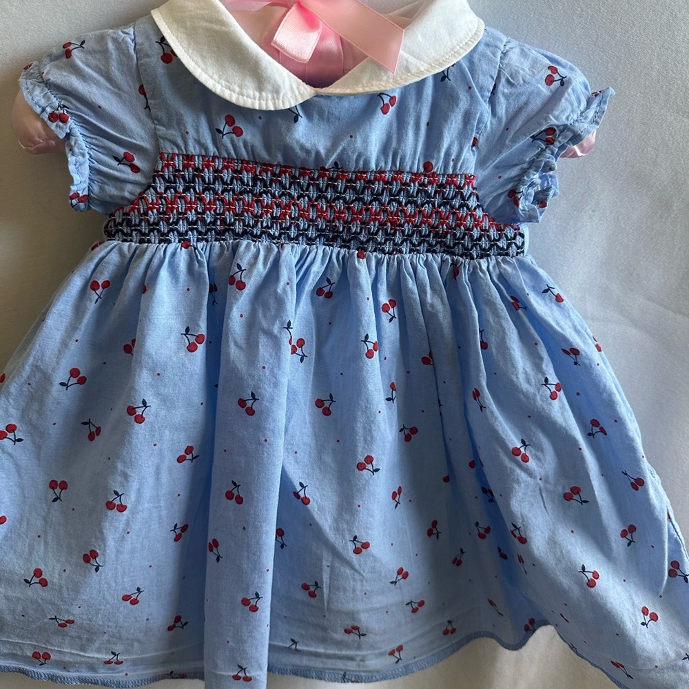 Janie and Jack Light Blue Dress with Cherry Print